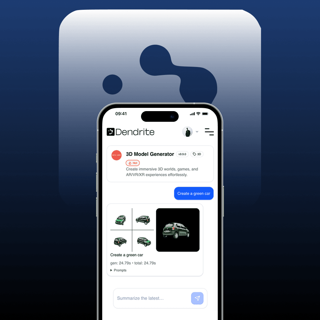 Dendrite Platform interface preview showing model selection and benchmarking results